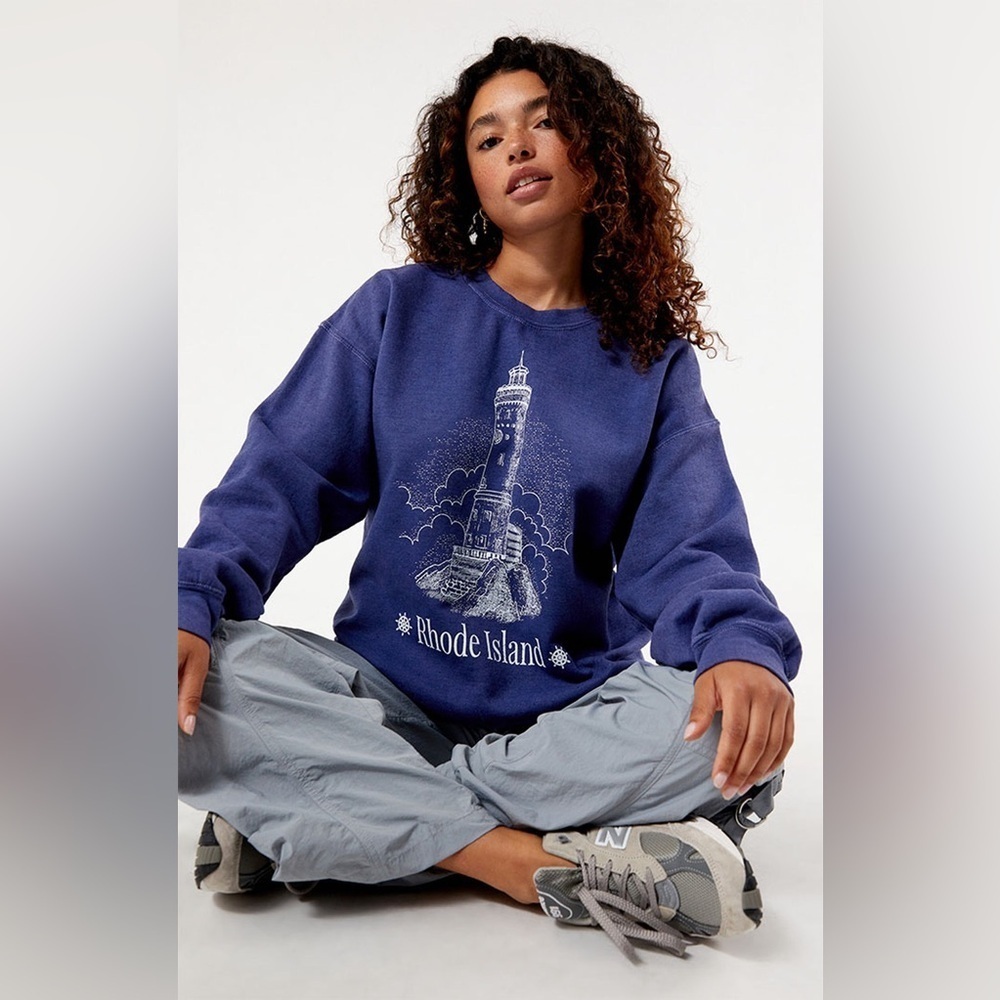 Women’s Golden Hour Blue Rhode Island Crewneck Fleece Sweatshirt - Picture 1 of 4